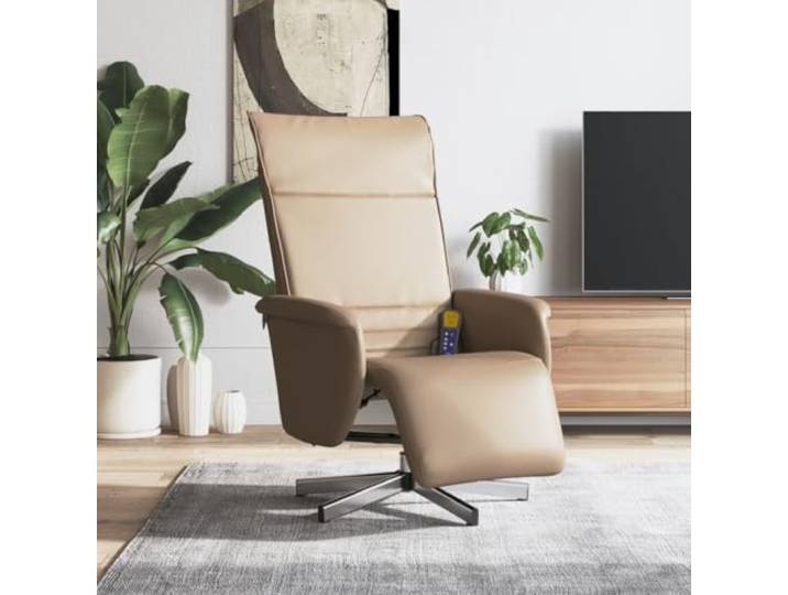 HEFZGDB Relaxsessel mit Fußteil in Cappuccino-Braun Kunstleder, manuelle Liegefunktion und 360-Grad-Drehung, Solider Rahmen aus Sperrholz und Metall,