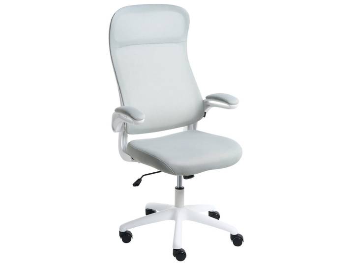 Beliani Bürostuhl Stoff Hellgrau Nexel, Grau, 60x114x60 cm, Büromöbel, Bürostühle, Drehstühle