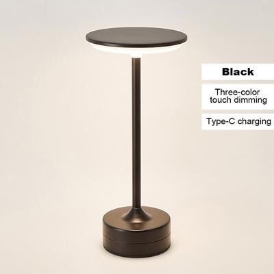 Inspire Daily Merch Portable Vintage Metal LED Desk Lamp Touch Control Adjustable Brightness Rechargeable Office Bedroom Living Room Bar black