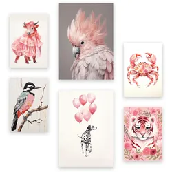POSTER Set Mit 6 Rosa Tiere A3 & A4 Rahmenlos