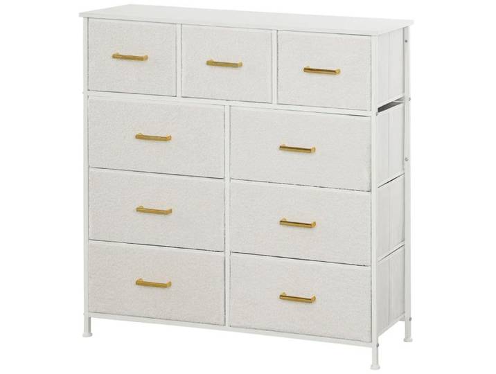 Commode Logidon blanc crème avec 9 tiroirs en tissu