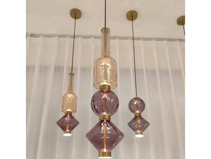 Lampe suspendue en verre ondulé rose, longue lumière géométrique, Design créatif, pour Restaurant, Bar, art à côté de la lampe d'îlot de cuisine