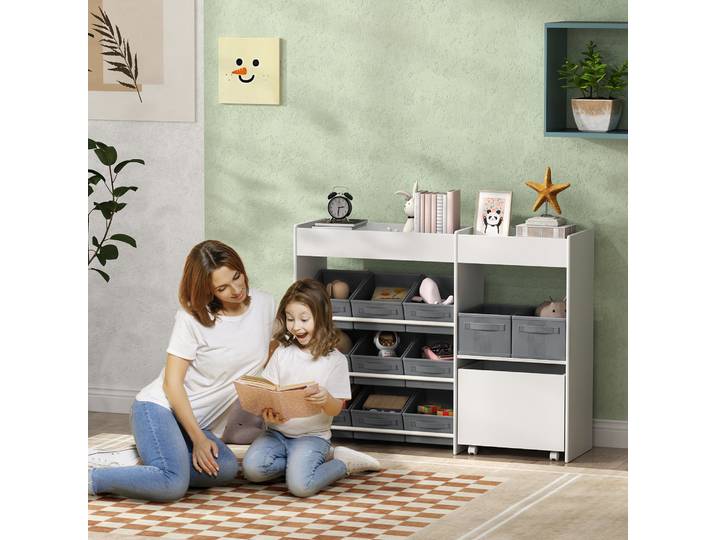AIYAPLAY Étagère à jouets pour enfants étagère à livres 11 bacs de rangements en tissu non tissé 105 x 30 x 80 cm blanc