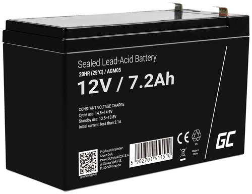 Green Cell AGM05 Bleiakku 12 V 7.2 Ah Blei-Gel (B x H x T) 151 x 95 x 65 mm Flachstecker 6.35 mm Zyklenfest, Wartungsfrei