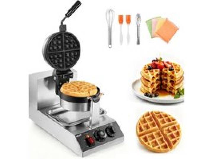 VEVOR Rundes Waffeleisen Waffel 1300 W, Kontaktgrill Belgische Waffeleisen 4 Stk. Edelstahl Waffeln Automat inkl. Lebensmittelclip & Bürsten & Verbrühungssicherer Griff, für Cafés, Restaurant usw.