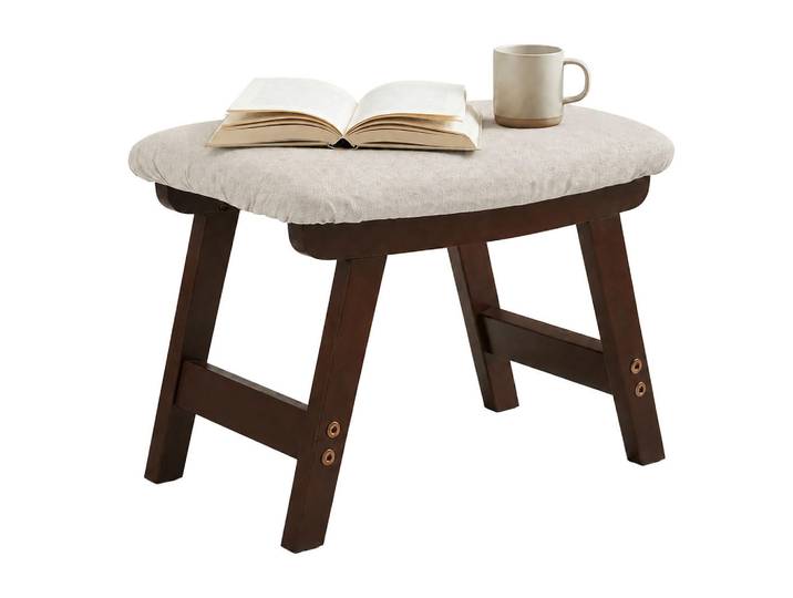 Relaxdays Fusshocker Beige Leinen, Mehrfarbig, Holz, Textil, 40x29x25 cm, Wohnzimmer, Sessel, Hocker, Sitzhocker