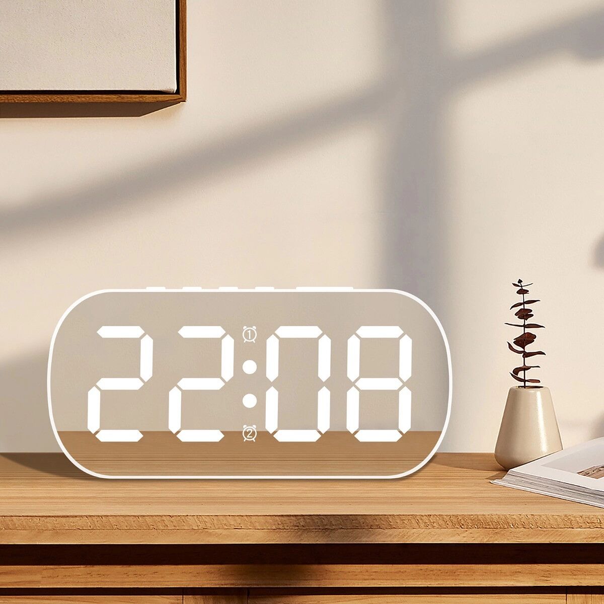 INF Réveil numérique LED avec température, calendrier perpétuel et format 24 heures Blanc