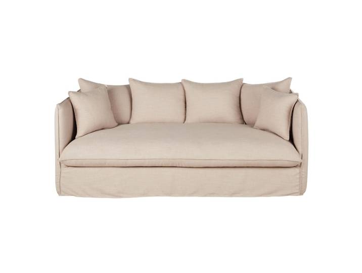 3/4-Sitzer-Sofa mit Bezug aus beigefarbenem Stoff mit Leineneffekt