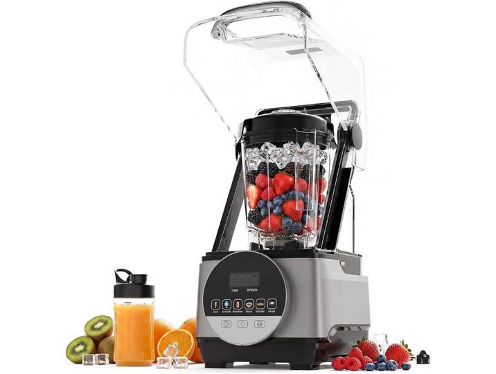 GarveeMore Standmixer 1400 W mit 6 Programmen, Touchscreen, 2 L Kanne,SUS304-Klingen, 1400 W, 9 Geschwindigkeiten, inkl. 300 ml Reisebecher, Dunkelgrau