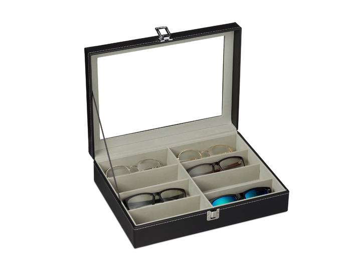 Brillenbox für 8 Brillen Schwarz-Transparent-Grau
