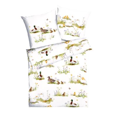 Bettwäsche KAEPPEL "Enten und Gänse", bunt (grün), B/L: 140cm x 200cm, 1 Stk., 1 Stk., Mako-Satin, B/L: 70cm x 90cm, 2, Mako-Satin, Obermaterial: 100% Baumwolle, Bettwäsche, Bettwäsche