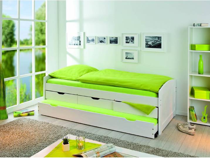 freiraum Funktionsbett Ulli I, aus Massivholz in Weiss mit 3 Schubladen