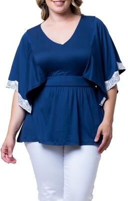 KIYONNA Sarah Lace Trim V-Neck Top