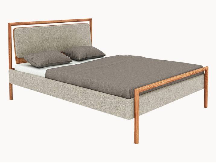 Polsterbett Serea - Wildeiche mokka - 120x200 cm - Polster mit Leinenbezug, beige