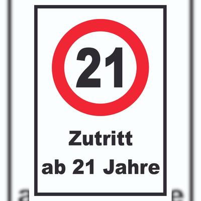 HB-Druck Zutritt ab 21 Jahre Schild A6 Rückseite selbstklebend