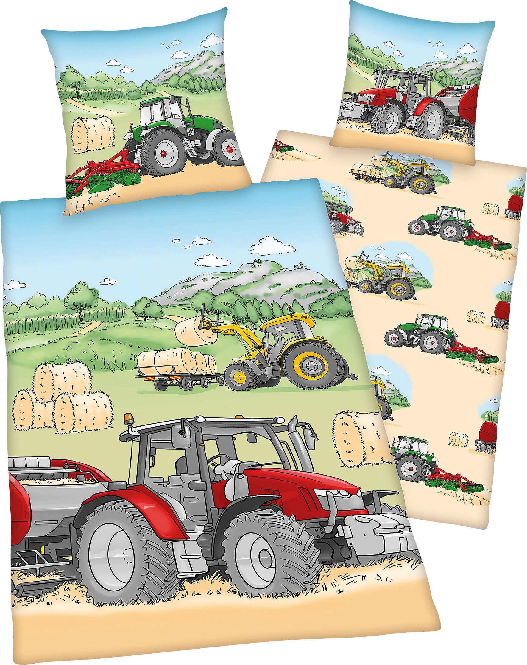 Kinderbettwäsche "Traktor", bunt, B/L: 135cm x 200cm, 1 Stk., 1 Stk., Flanell, B/L: 80cm x 80cm, Flanell, Obermaterial: 100% Baumwolle, HERDING YOUNG COLLECTION, Bettwäsche, Kinderbettwäsche, mit tollem "Traktor" Motiv bunt B/L: 135cm x 200cm, 1 Stk., 1 S