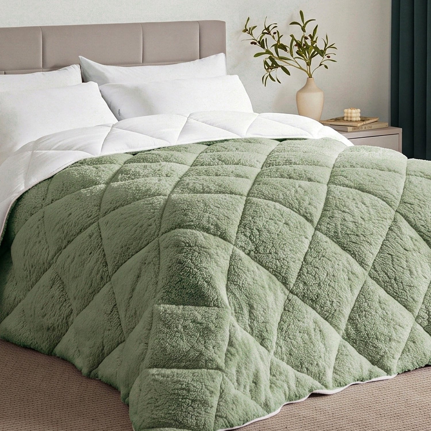Flandria Sherpa Winterdekbed voor 2 personen, Extra Warm, Saliegroen, B/D: 220 x 240 cm