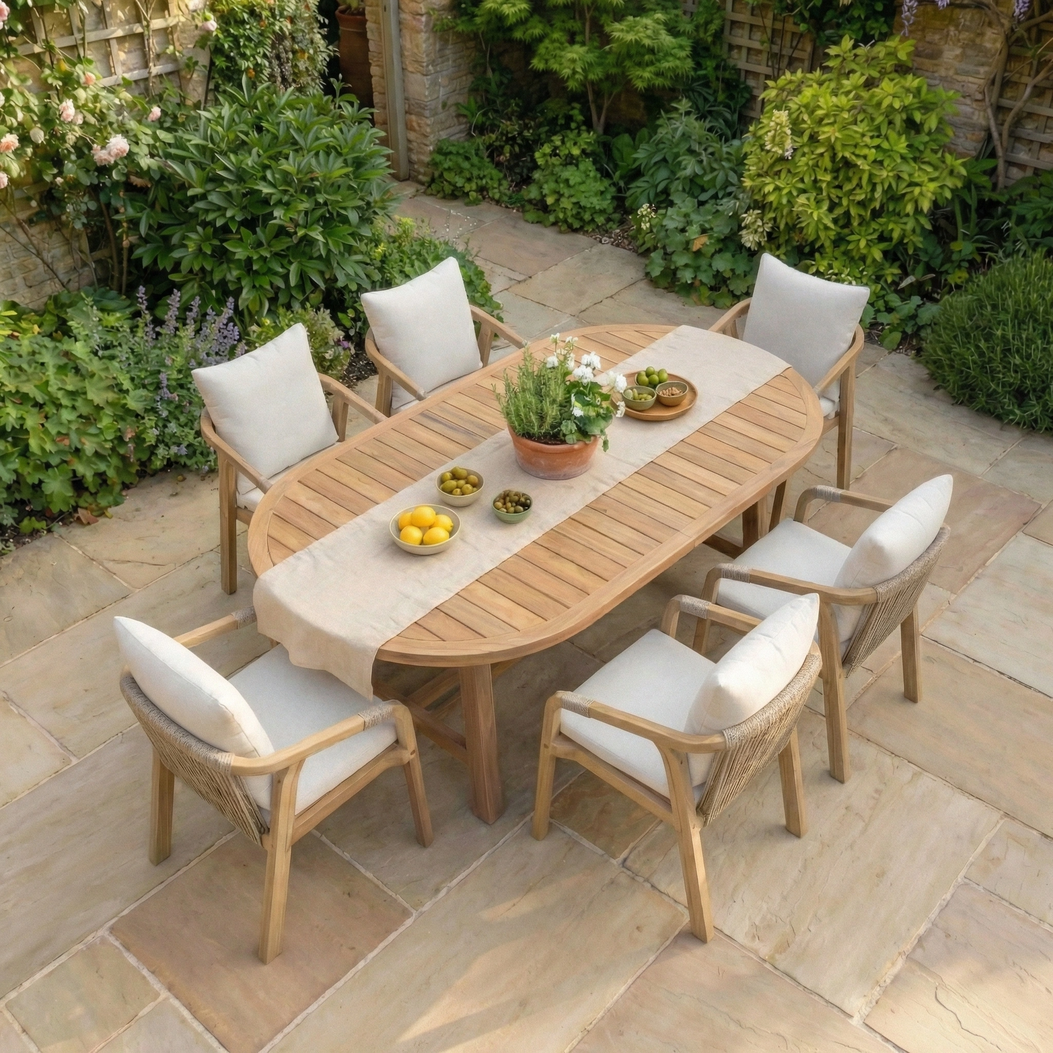 Harbour Lifestyle Quay 6 Seat Oval Dining Set in Linen