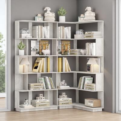 ZWYO HOSIMU "64.6"" H Set of 2 Corner & Extendable Bookshelf, Space-Saving Display Shelf, Freely Combinable Storage for Living Room Study"