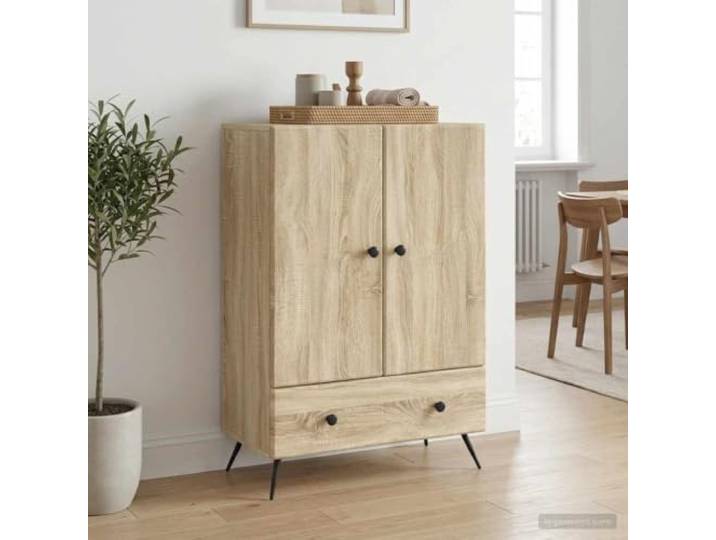 KTHLBRH Sideboard Eiche Sonoma 66 x 34,5 x 95 cm Ingenieuriertes Holz 1 Schublade, 2 Türen, 60 kg Kapazität, Wohnzimmermöbel Eingang, Montage erforderlich