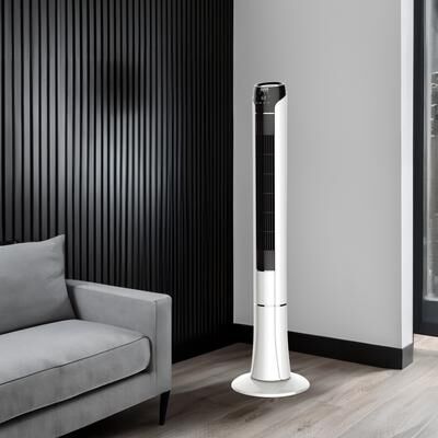 Modern Designs Sleek Tower Fan, 3-Speed Cooling with LED Display & Remote Control