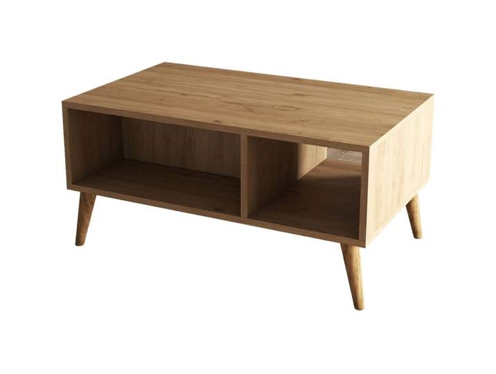Table basse rectangulaire 3 niches effet chêne 90 cm