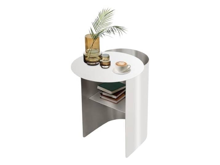 ureggvbu Beistelltisch rund Edelstahl bogenförmig 25kg 28x46x51cm Moderner Side Table mit 2 Ablageflächen, Kabeldurchführung, stabil, für Wohnzimmer, Schlafzimmer & Arbeitszimmer
