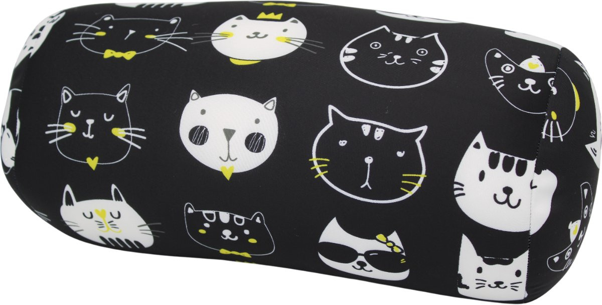 Kuschelmaxx Rolkussen Sierkussen Rond met Katjes-design - Microgranulaat - 17 x 33 cm