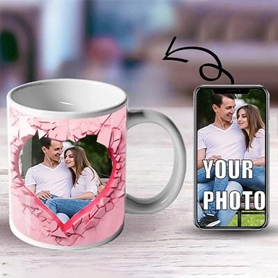 Personalisierte Foto-Kaffeetasse - Individuelles Hochzeitsgeschenk für Paare Hochzeitsgeschenk Tasse Geschenk 3D Liebesherzloch in einer Wand für Familie Weihnachtsgeschenk Tasse Keramiktasse 11oz