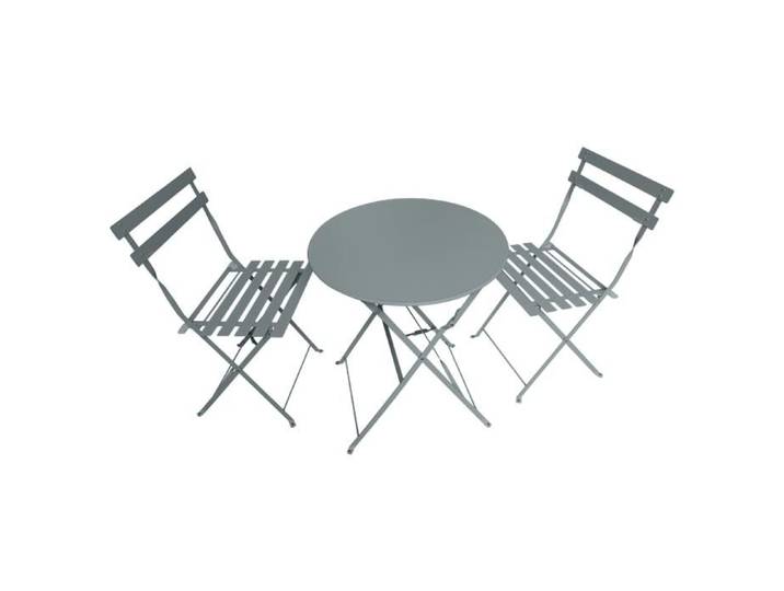 Ensemble bistrot pliable gris TERRE JARDIN Laly - Table ronde et 2 chaises pour jardin ou terrasse - Acier - Ø 60 cm
