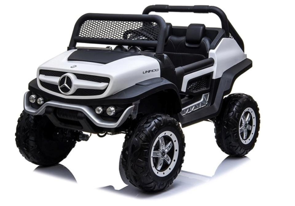 Mercedes UNIMOG Geländewagen 2-Sitzer Kinderauto Kinderelektroauto Kinderfahrzeug 4x45W 12V 14AH Elektroauto SUV BUGGY Weiß