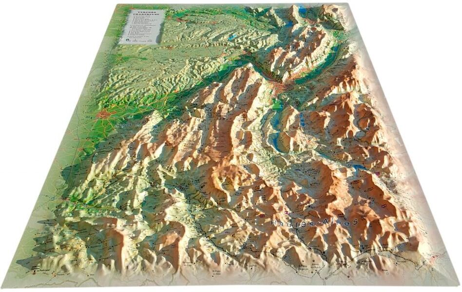 3DMAP  - Pack Carte 3D Vercors-Chartreuse + Cadre 43x63 cm - Carte 3D