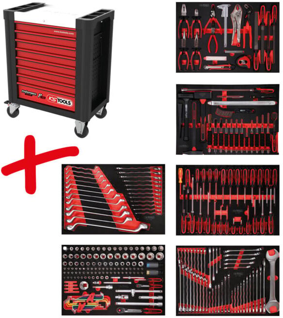 Composition pour servante d’atelier Performanceplus P10 avec 284 outils pour 6 tiroirs KS Tools (810.6284)