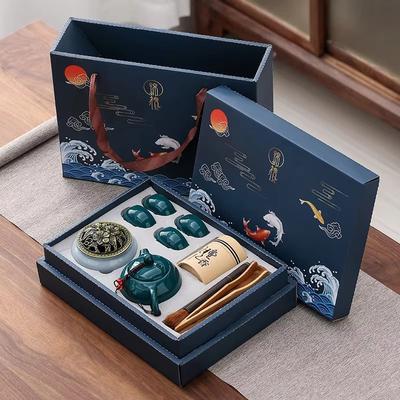 Inspired Finds Chinese Kungfu Tea Set With Pot, Four Cups, Sandalwood Stove And Incense Burner Gift Box jade Green Set
