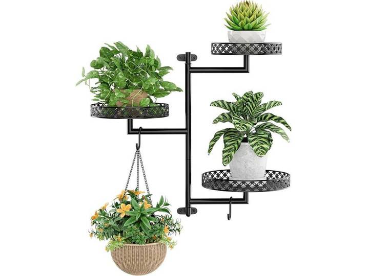Étagère murale rotative pour plantes OVICAR à 3 niveaux métal pour plusieurs plantes noir noir JARDINIERE