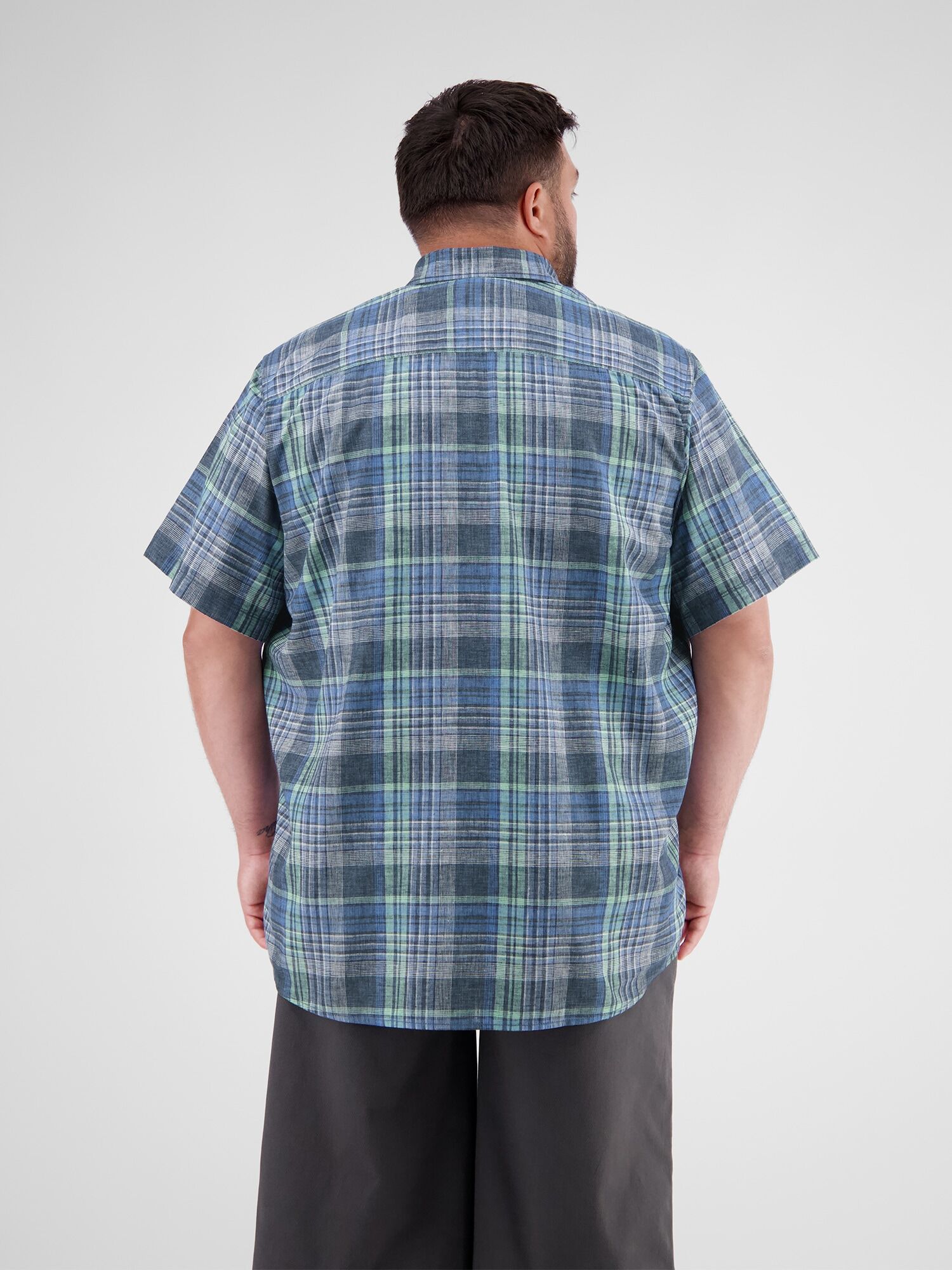 Kurzarmhemd LERROS "Kariertes Herrenhemd in Grossen Grössen", Herren, Gr. 3XL, extraweit, blau (classic navy), 60% Polyester, 40% Baumwolle, Hemden Kurzarmhemd classic navy 3XL, extraweit