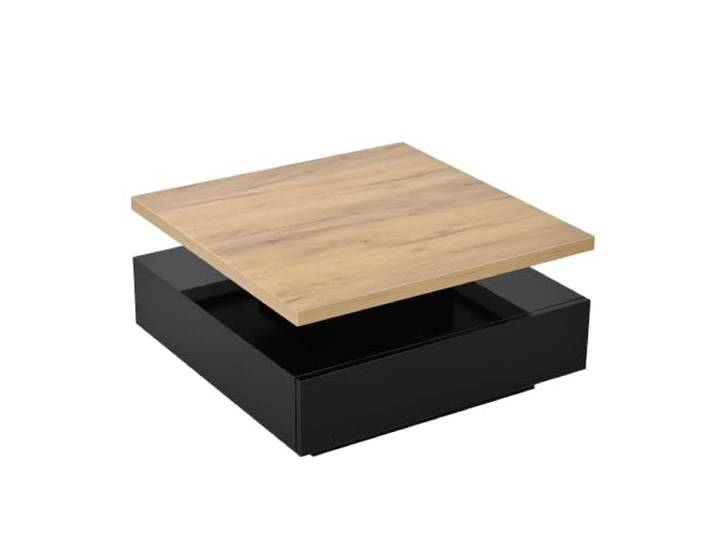 Beistelltisch mit Schublade, 360° drehbar, Schwarz/Naturholz 360° drehbar, 70x70x36 cm, Spanplatte mit UV-Beschichtung, weiß + Walnuss, integrierte Schublade, Innenbereich