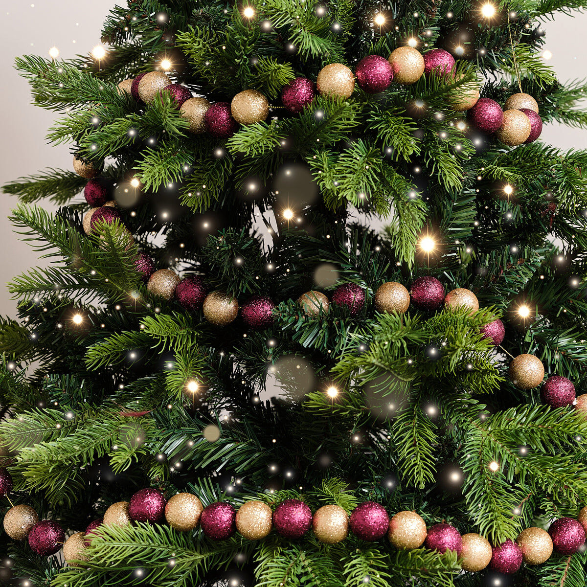 Dark Pink & Gold Glitter Bauble Ball Garland - 180cm (1.8m / 70.8') Polystyrene, Glitter
