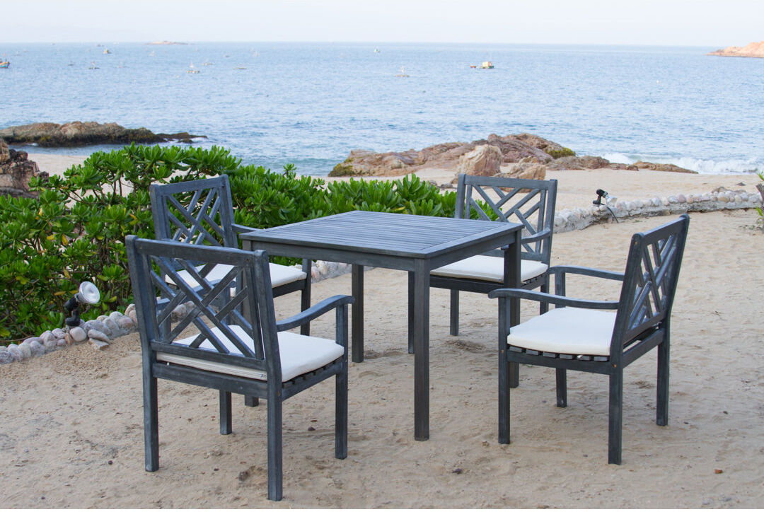 Dakota Fields Outdoor Eusden 4 Seater Dining Set with Cushions Ash Grey/Ecru 4