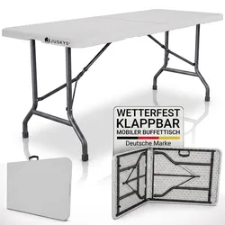 JUSKYS® Klappbarer Gartentisch Easyfold Weiß - Klapptisch mit Tragegriff, stabiler multifunktionaler Buffettisch, 180x74x74 cm