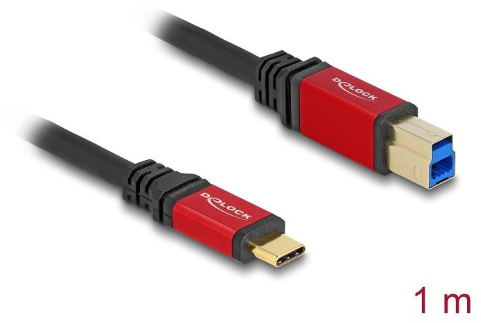 Delock USB-kabel 24-pins USB-C naar USB Type B, USB 3.1, 1 meter, zwart/rood