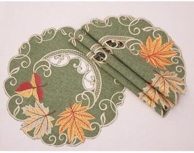 Xia Home Fashions Delicate Leaves Embroidered Cutwork Fall Doilies, 12-Inch Round, Set of 4