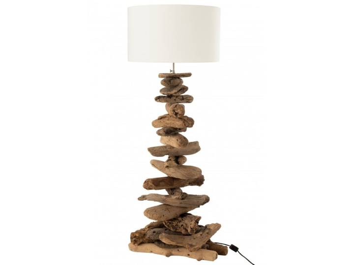 Lampe avec abat jour et pied morceau de bois en bois naturel 42x42x90