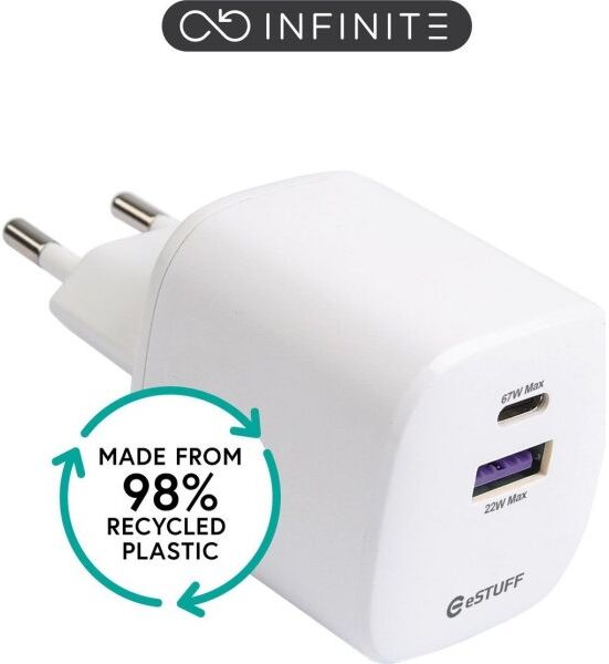 Estuff Infinite Usb-C Oplader, 67w, Gan, Hvid