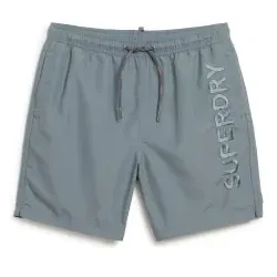 Superdry für Herren. M3010227A Premium bestickter Badeanzug grau (M), Strandbekleidung, Nachhaltig, Recyceltes Polyester
