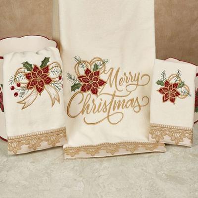 Touch of Class Poinsettia Palace Bath Towel Set Light Cream Bath Hand Fingertip, Bath Hand Fingertip, Light Cream