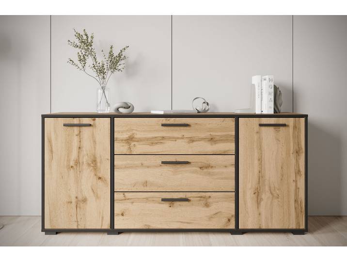 Sideboard HOME AFFAIRE BOGOTA , braun (eichefarbe votan), B:150cm H:68cm T:36,4cm, Sideboards, Sideboard, moderne Kommode, Schubladenschrank mit verstellbaren Einlegeböden