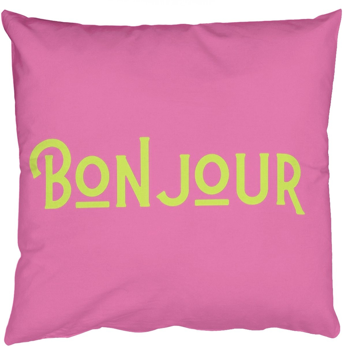 PillowMonkey Sierkussens Bonjour Art - Roze en Groen - 40 x 40 cm