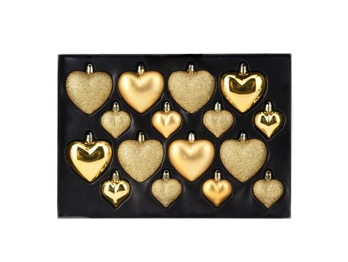 Weihnachtskugel Set Herz 16-teilig gold