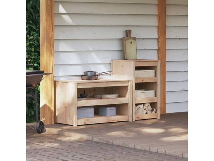 MEPPEL Outdoor-Küchenschrank 2 Stück Douglas und Douglas-Massivholz, 3 Etagen, unabhängige Abschnitte, Garten und Terrasse, Traglast 60 kg